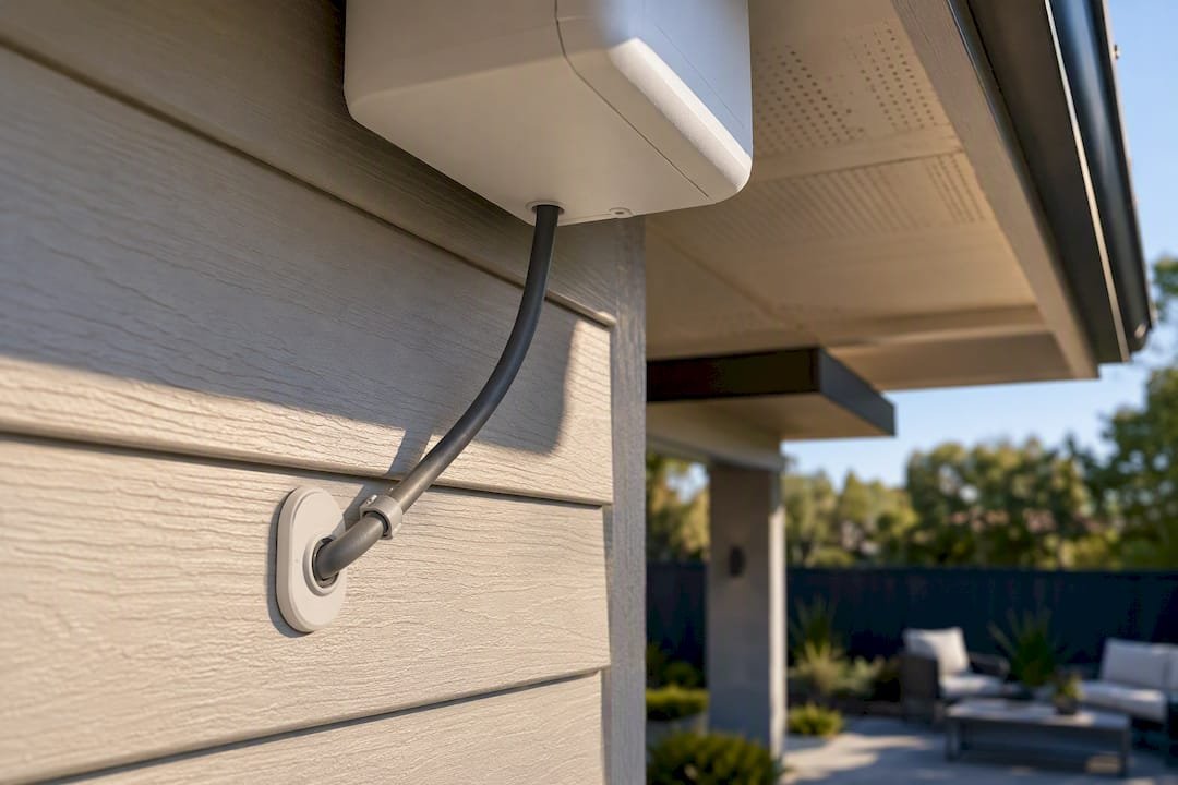 Weatherproof access point cable under eave