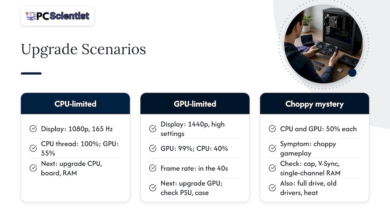 Three PC bottleneck scenarios and upgrade choices