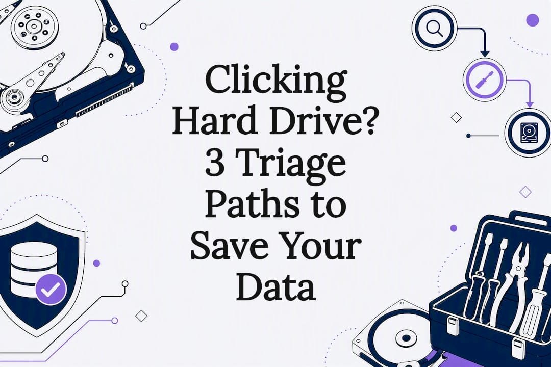 Decorative clicking hard drive title card