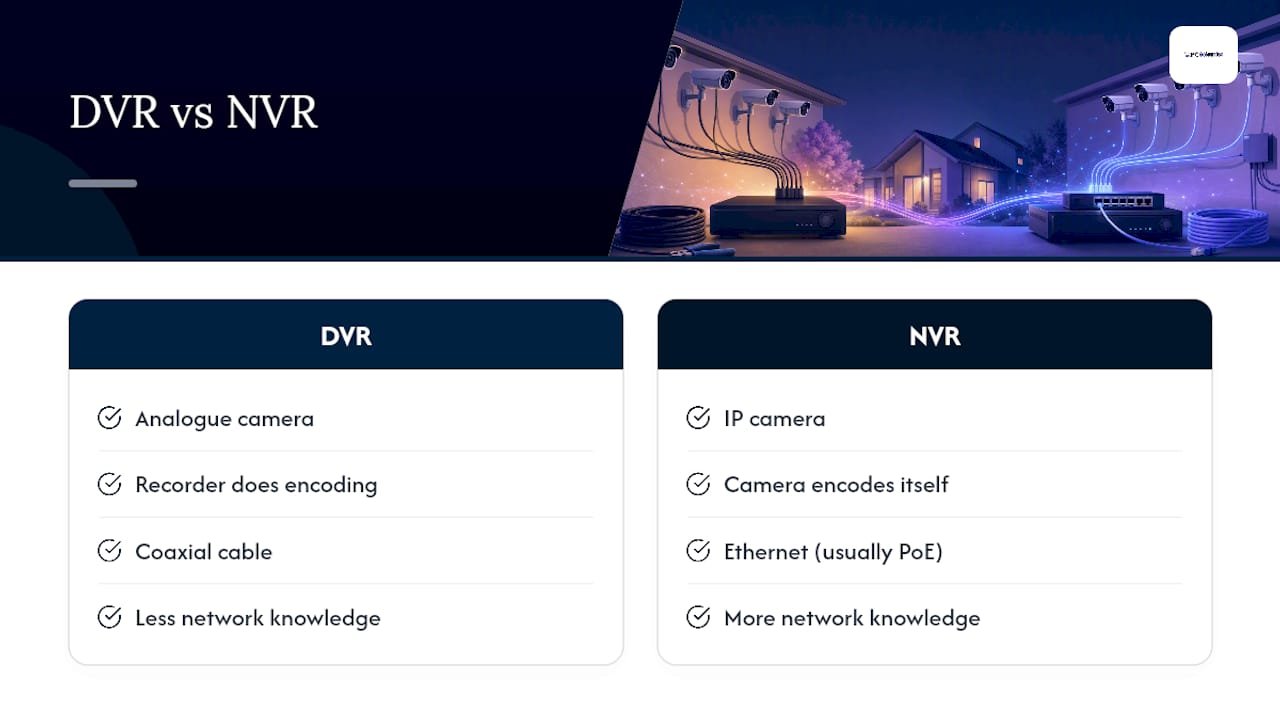 Simple comparison of DVR coax cameras and NVR PoE IP cameras