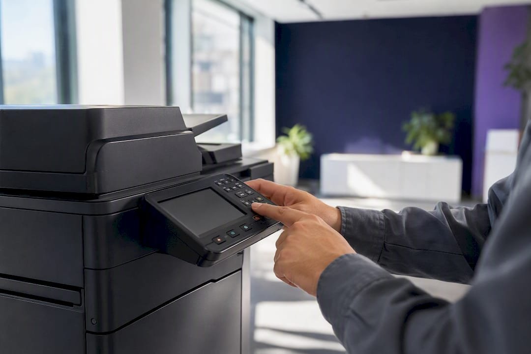 Hands setting a reserved IP address on a printer control panel