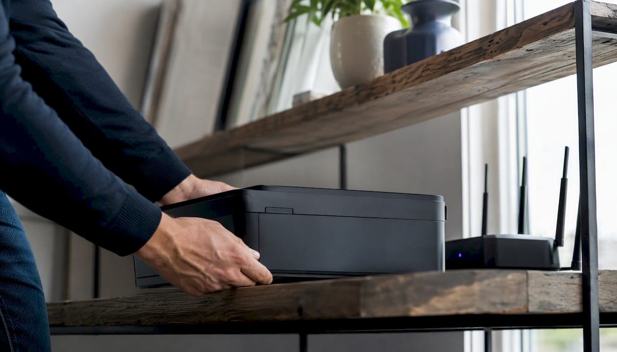 Moving a printer closer to the router to test the Wi-Fi signal