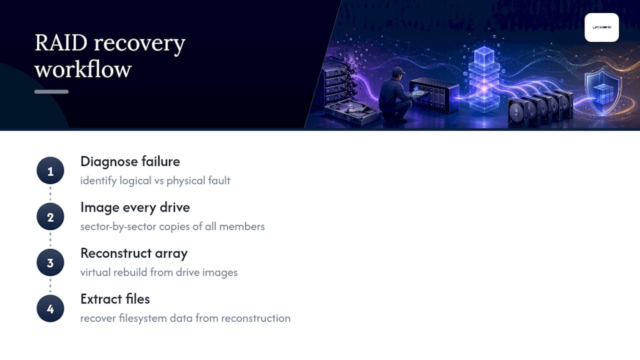 Four-stage RAID recovery workflow