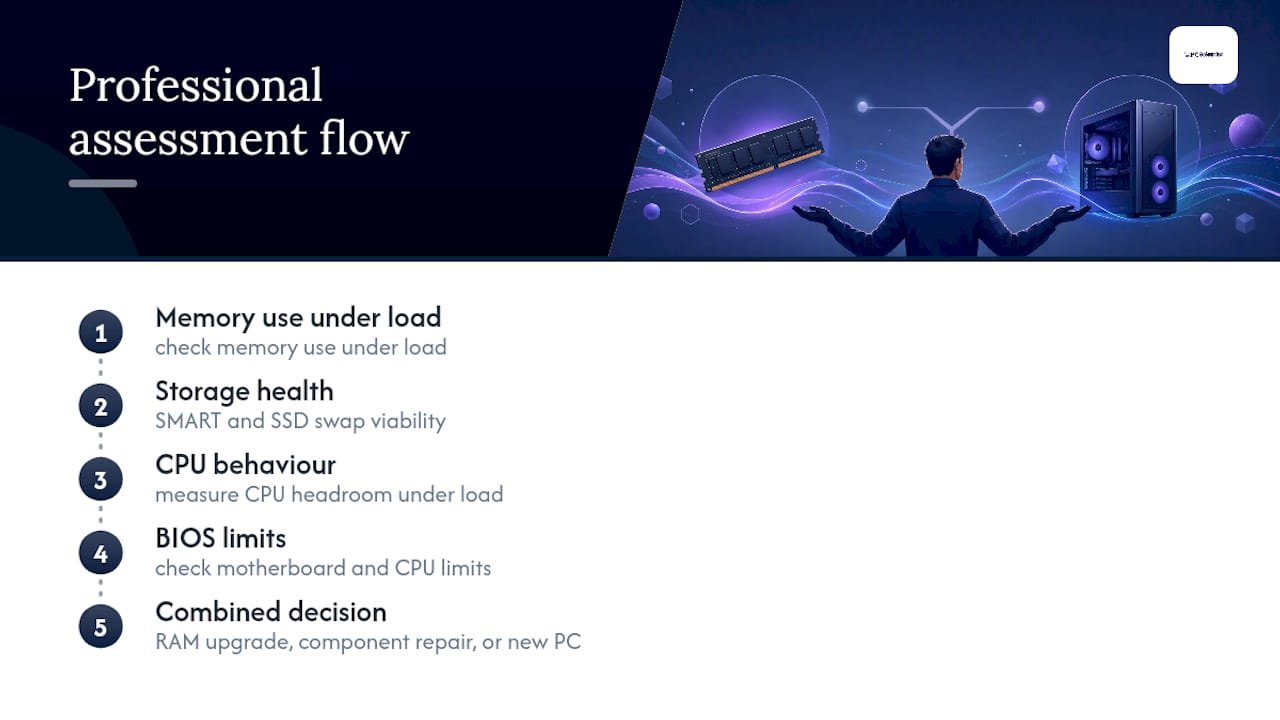 Four-part PC upgrade assessment diagram