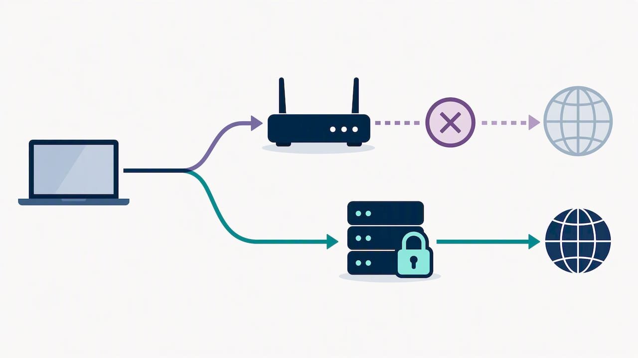 Two DNS routes show one bypassing the filter