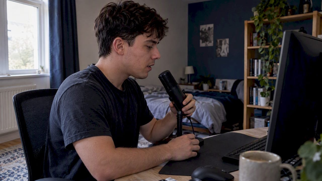 Streamer positioning microphone off axis