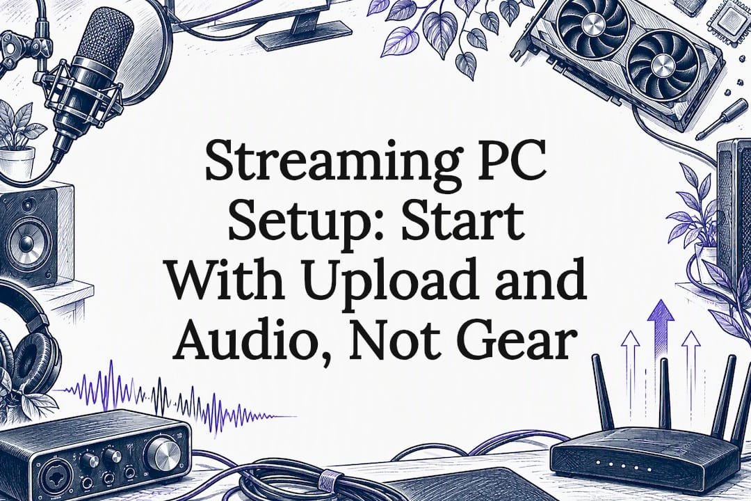 Streaming PC setup title card illustration