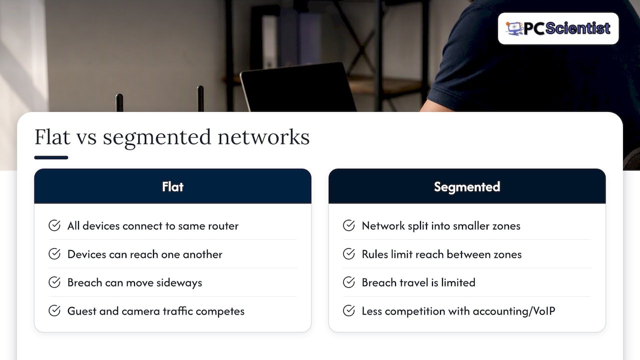 Flat network compared with segmented VLAN zones
