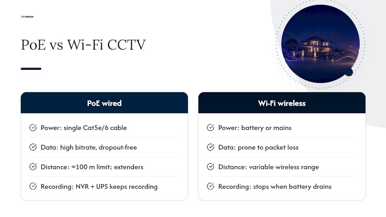 Simple comparison of wired PoE cameras and wireless Wi-Fi cameras