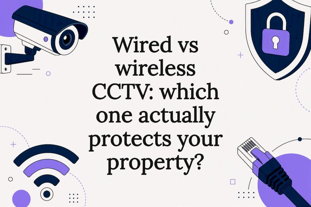 Decorative title card for a wired versus wireless CCTV guide