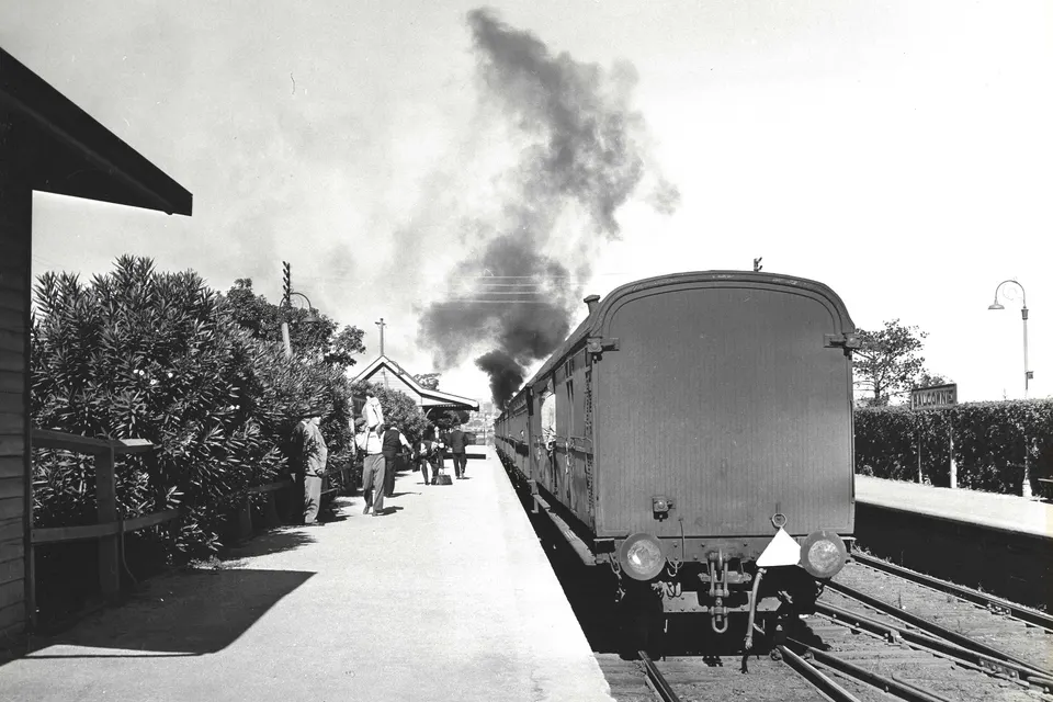 Balgownie (now called Fairy Meadow) railway station in 1954.